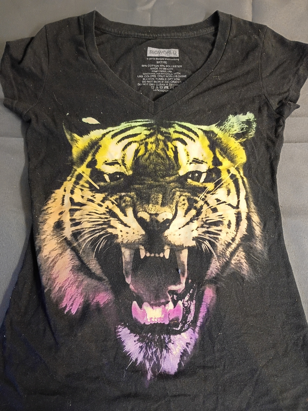 Bioworld Black Tee with Multicolor Roaring Tiger Graphic